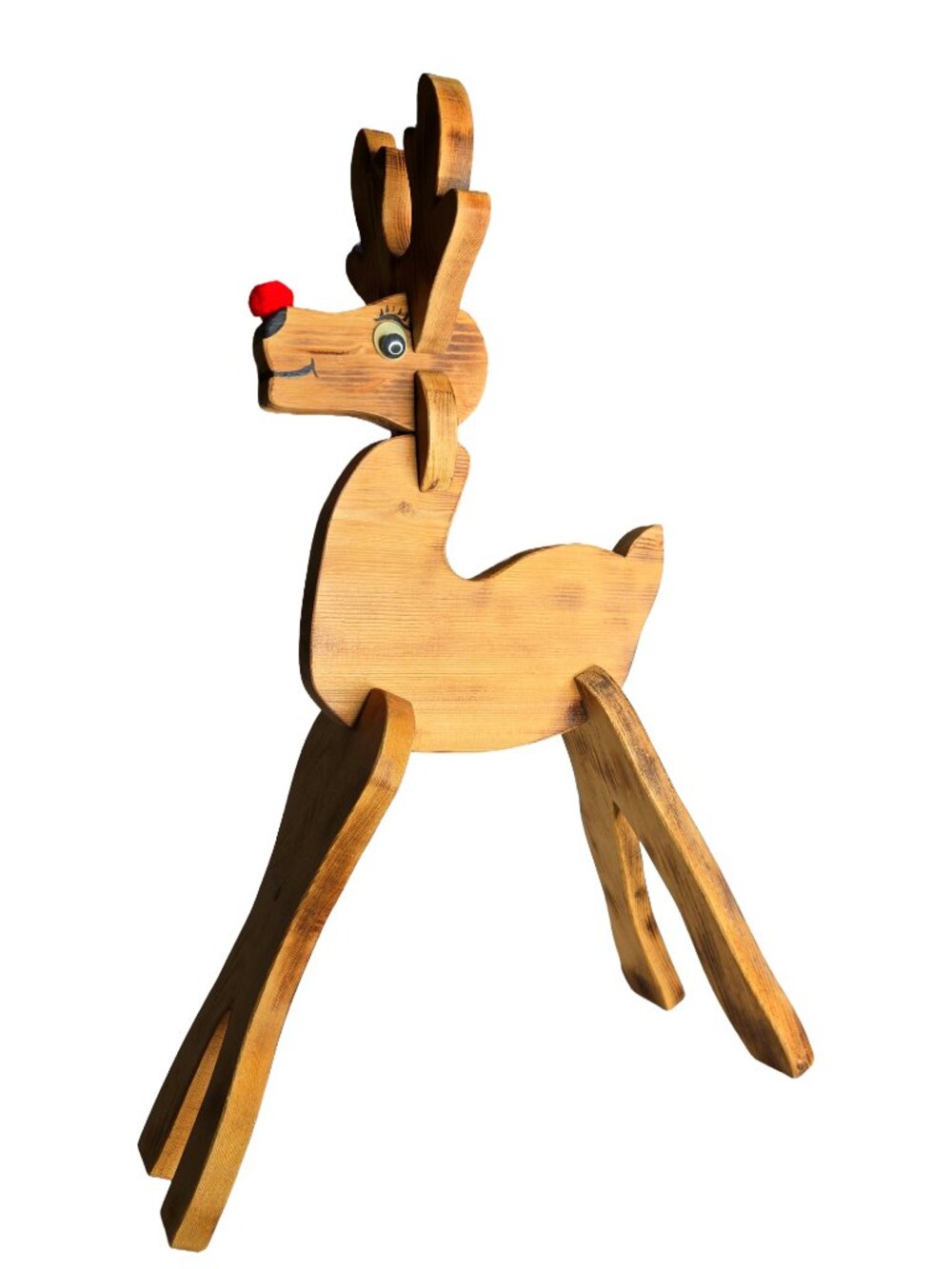 Handmade Wooden Reindeer Christmas Decoration Rudolph 22” Tall Vintage